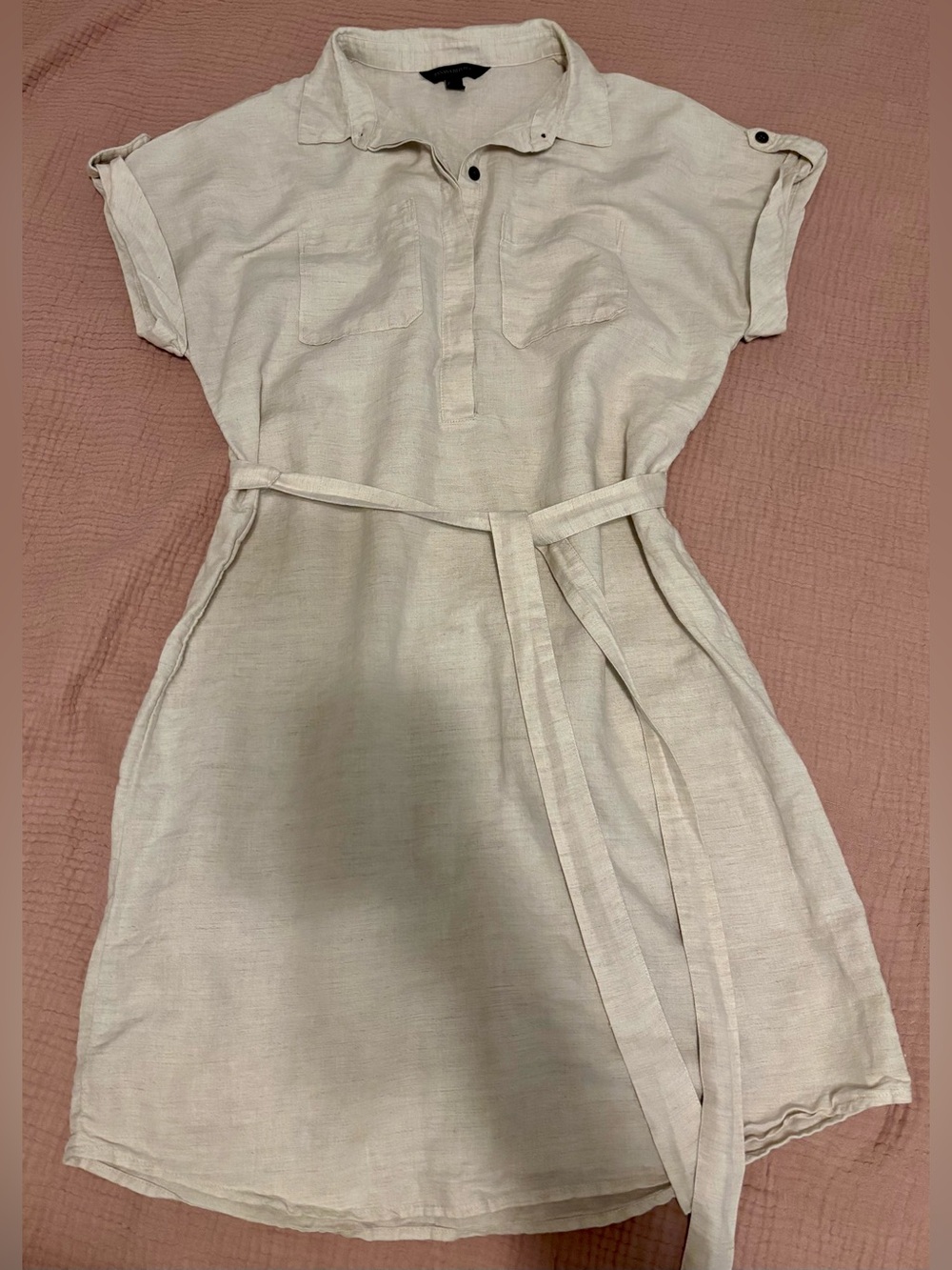 Banana republic beige linen Belted Shirt Dress